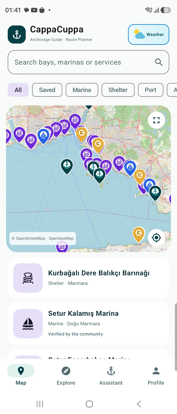 CappaCuppa marine map screen