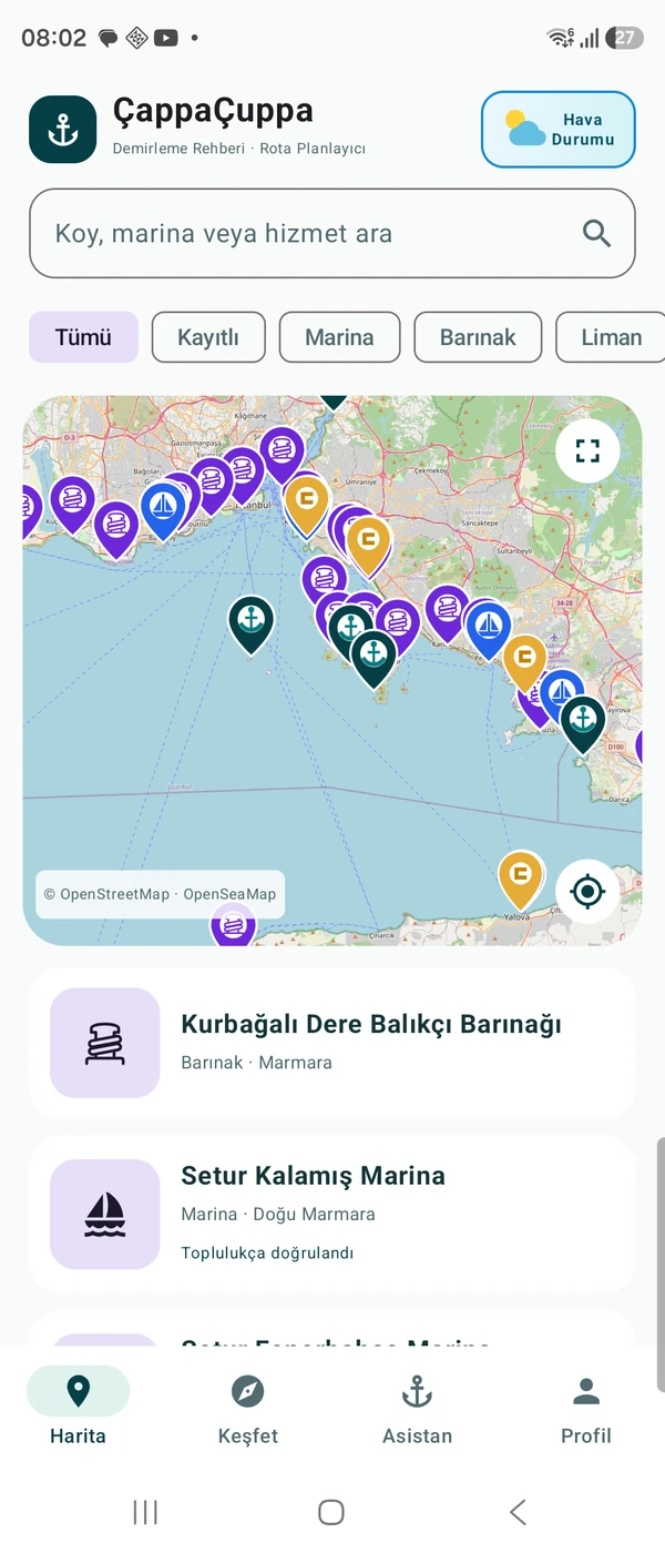 ÇappaÇuppa deniz haritası ekranı